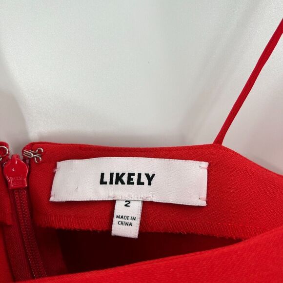 LIKELY Red Banks Ruffle Hem Spaghetti Strap Bodycon Mini Dress Size 2 - Picture 8 of 9
